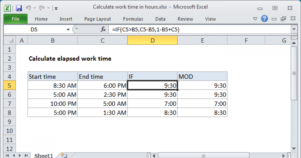 Calculate number of hours between two times Excel formula Exceljet